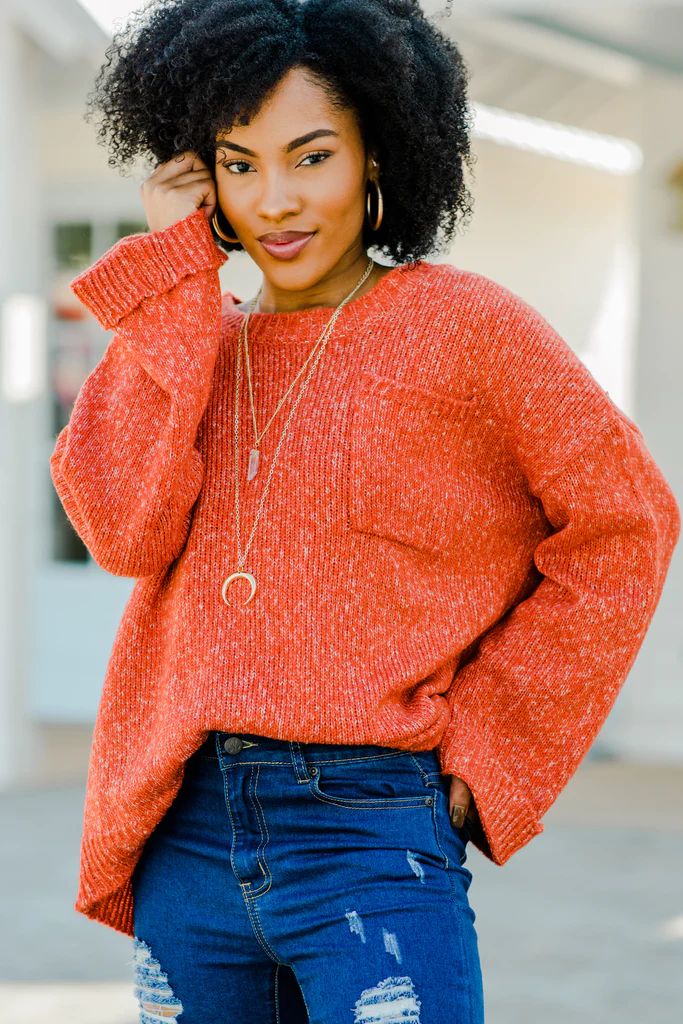 Make The Most Of The Day Rust Orange Pocket Sweater | The Mint Julep Boutique