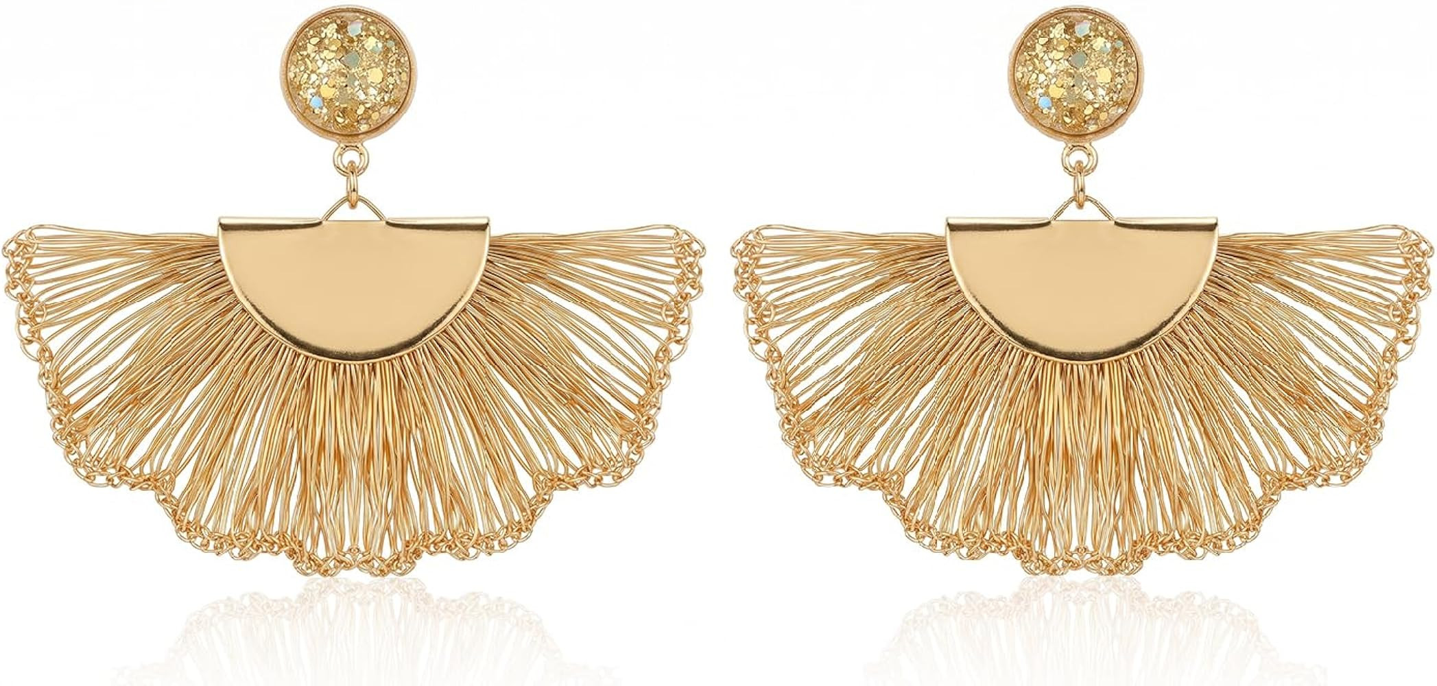 Vintage Boho Fan Shaped Handmade Dangle Drop Earrings, Minimalist Unique Aesthetic Long Tassel Ea... | Amazon (US)