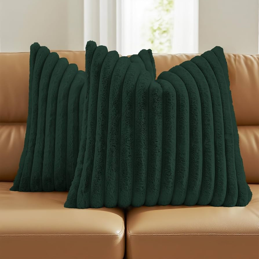 FUTEI Pack of 2 Solid Faux Fur Plush Throw Pillow Covers 20x20 Inch Soft Fluffy Striped Decorativ... | Amazon (US)