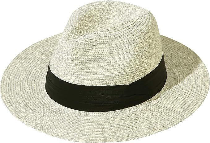 JOYEBUY Womens UPF50 Foldable Summer Straw Hat Wide Brim Fedora Sun Beach hat | Amazon (US)