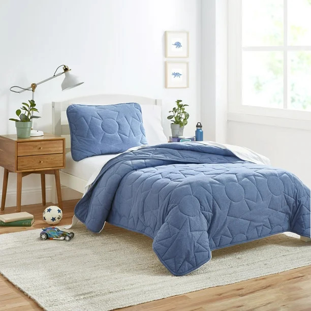 Gap Home Kids T-Shirt Soft Jersey Organic Cotton Blend Quilt Set, Full/Queen, Navy, 3-Pieces - Wa... | Walmart (US)