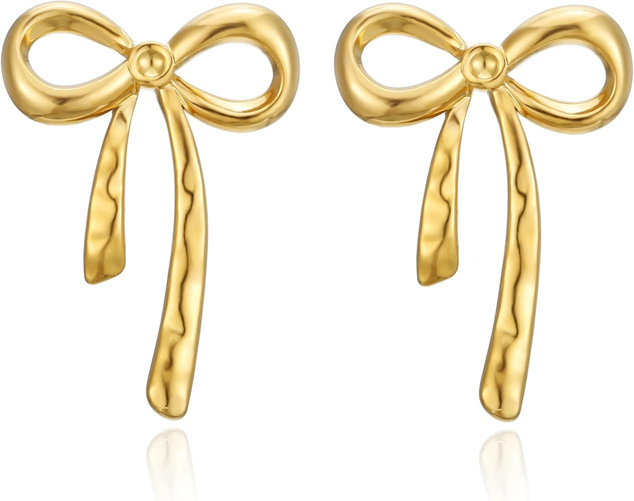 Gold Bow Earrings for Women Hammered Robbin Bow Earrings Statement Bow Earrings | Amazon (US)