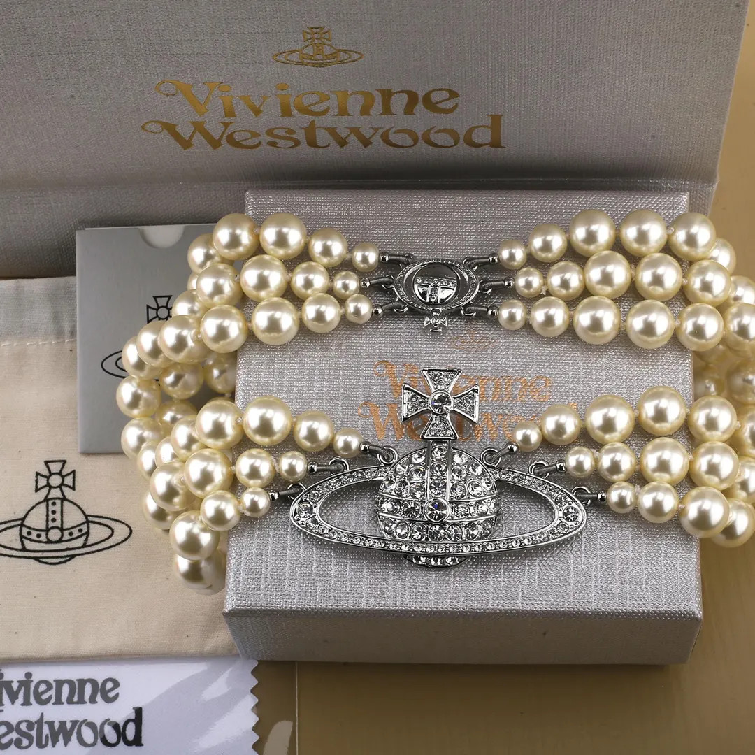 New in Box Vivienne Westwood Pearl Necklace,large 925 Silver Three-layered Pearl Chain CZ Saturn ... | Etsy (Global)