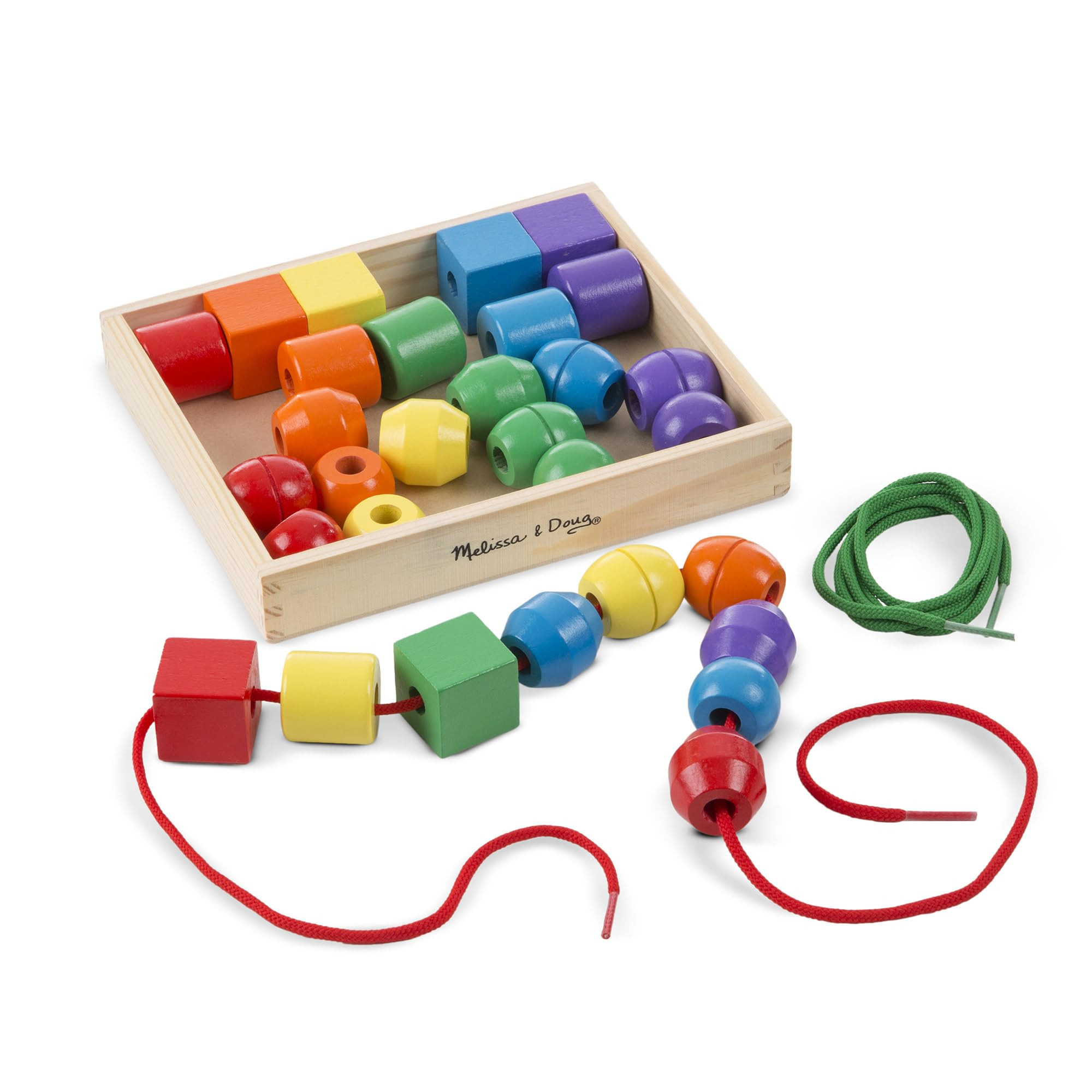 Melissa & Doug Primary Lacing Beads – 30 Wooden Beads for Crafts & 2 Laces in Toy Storage Box, ... | Amazon (US)