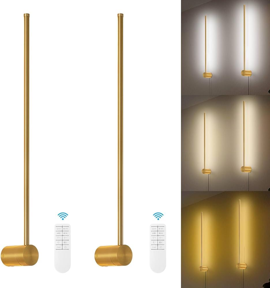 dimmable Modern Plug in Wall Sconce Set of 2, 23.6" Gold Brushed Wall Lights, Indoor Wall lamp Ba... | Amazon (US)