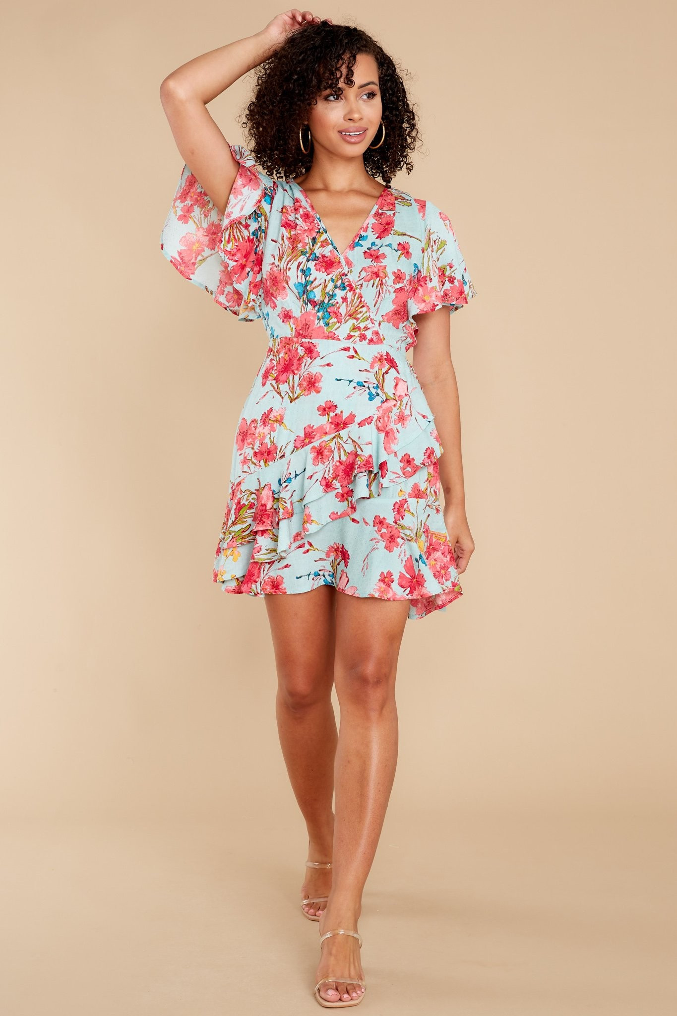 Carole Sky Blue Floral Print Mini Dress | Red Dress 