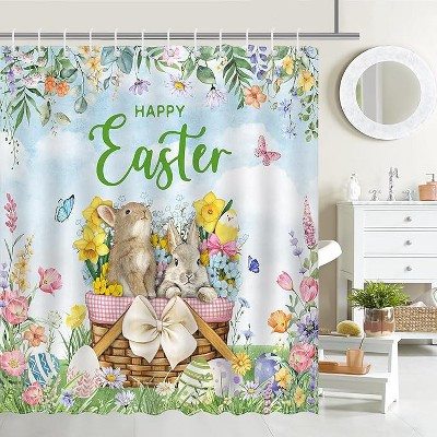 Lomsoe Easter Shower Curtain Spring Rabbit Easter Eggs Colorful Floral Bathroom Shower Curtain with Hooks Easter Decor Easter Gift 70.8x70.8Inch | Target