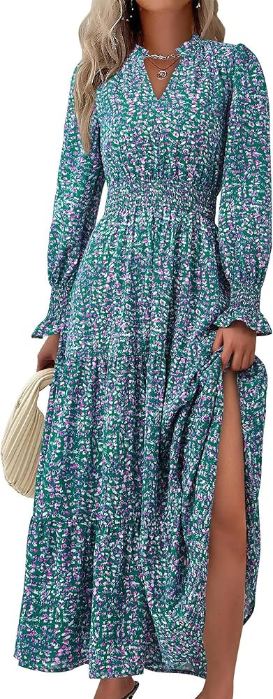 PRETTYGARDEN Women's Floral Maxi Dress 2025 Spring Long Sleeve V Neck Casual A Line Long Flowy Bo... | Amazon (US)