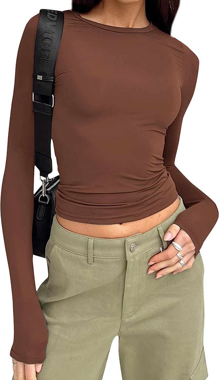 KAMISSY Women’s Workout Long Sleeve Yoga Basic Tee Shirt Casual Round Neck Slim Athletic Runnin... | Amazon (US)