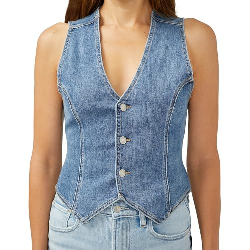 Silver Jeans Co. Women's Denim Vest, Indigo, Small | Amazon (US)