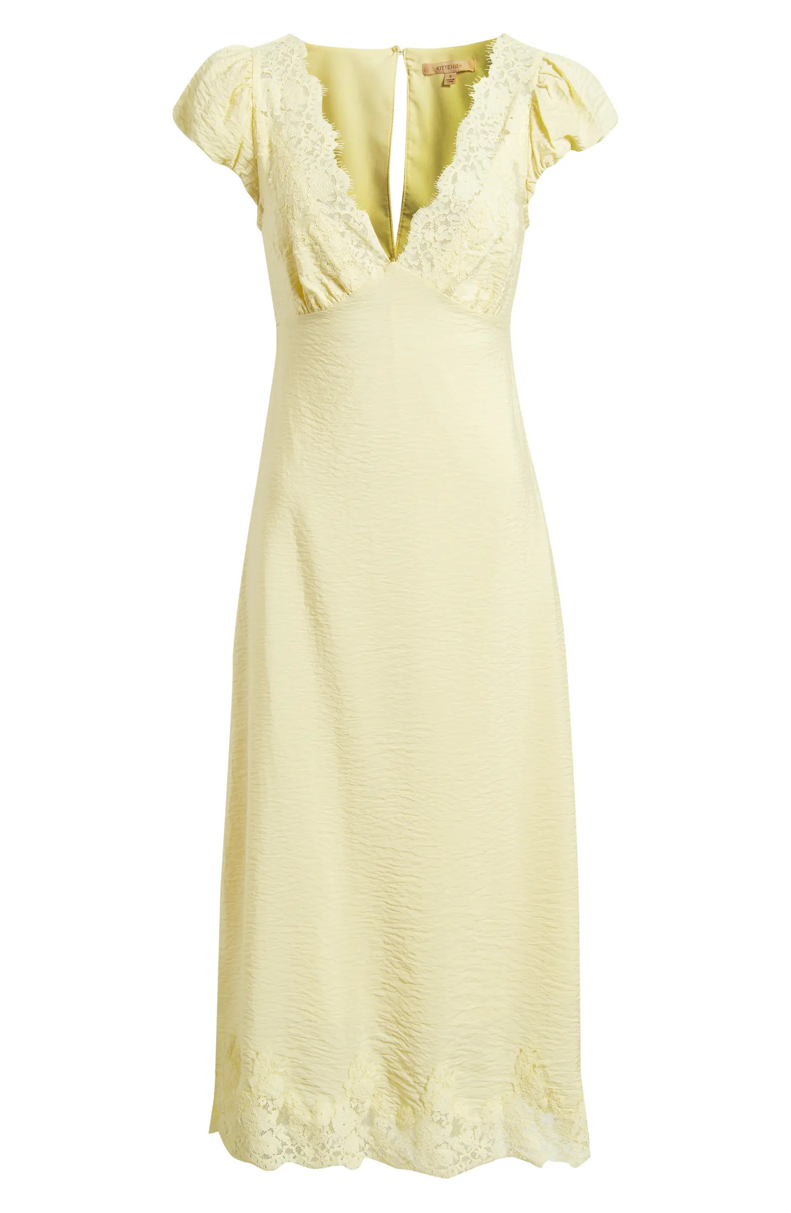 KITTENISH Eyelash Lace Trim Puff Sleeve Maxi Dress | Nordstrom | Nordstrom