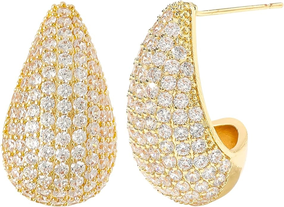 Chunky 18K Gold Plated Hoop Earring Silver Teardrop Earrings for Women Water Drop Lightweight Rhi... | Amazon (US)