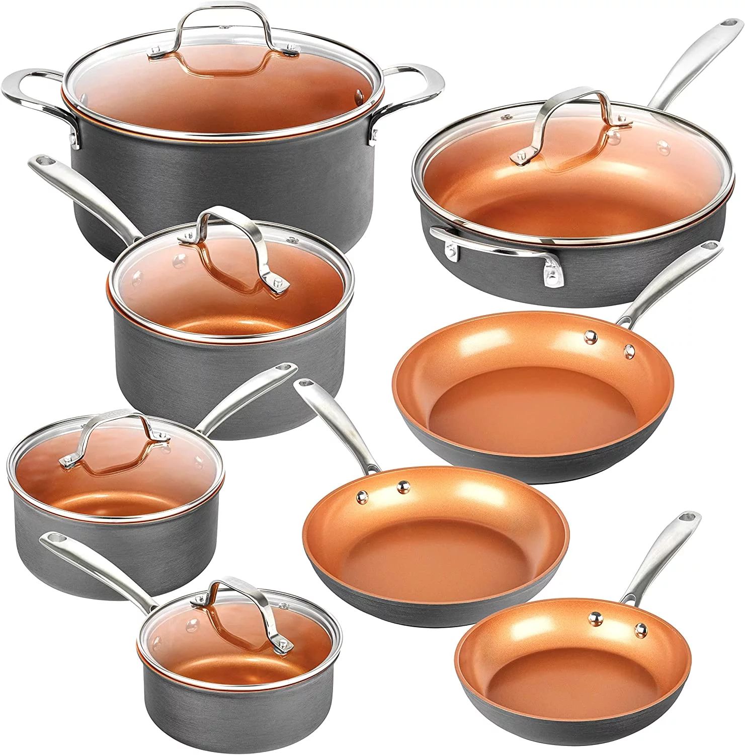 Gotham Steel Pro Cookware Set Hard Anodized Pots and Pans Set PFOA Free Dishwasher Safe Cookware ... | Walmart (US)