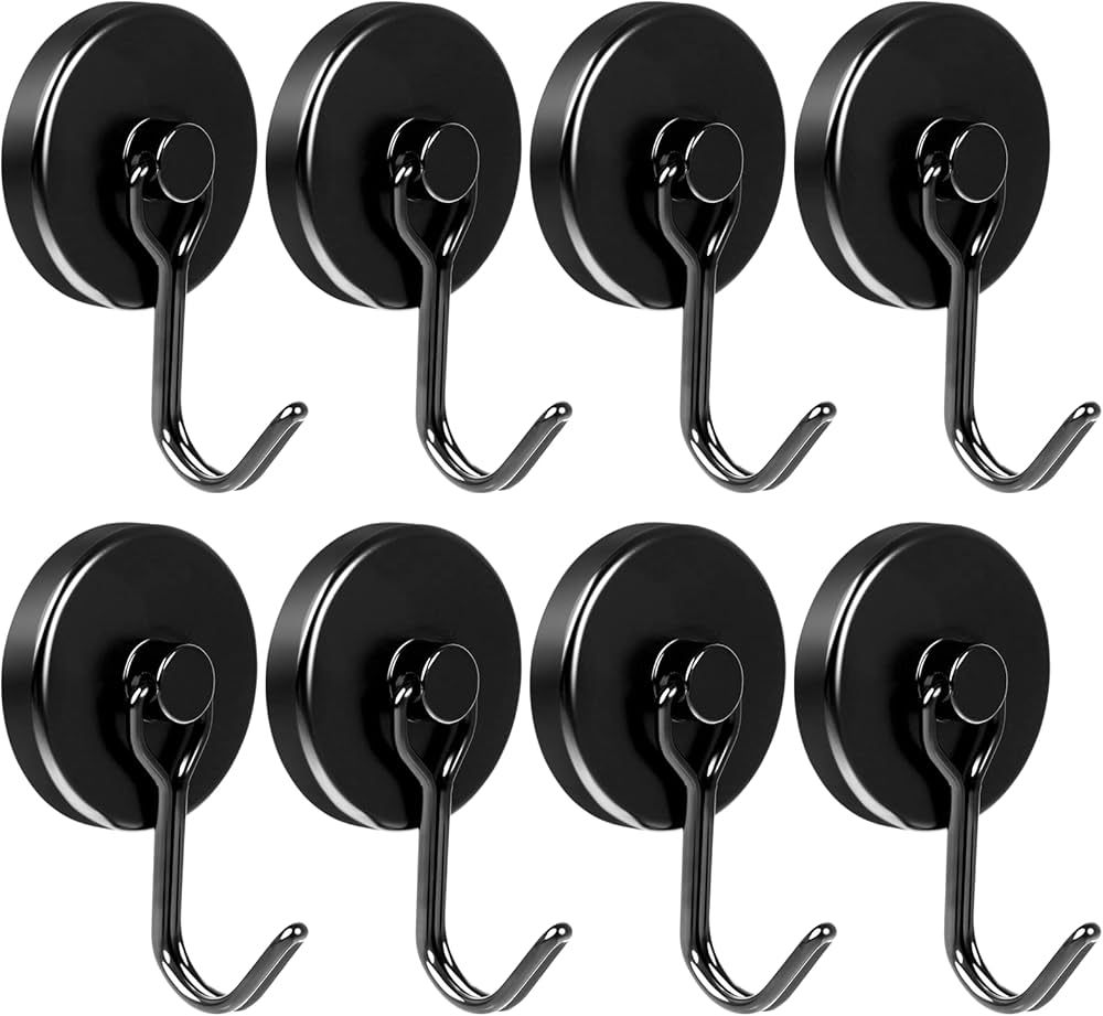 VNDUEEY 8 Pack 100LBS Black Heavy Duty Magnetic Hooks Neodymium Magnet Hooks, Strong Swivel Magne... | Amazon (US)