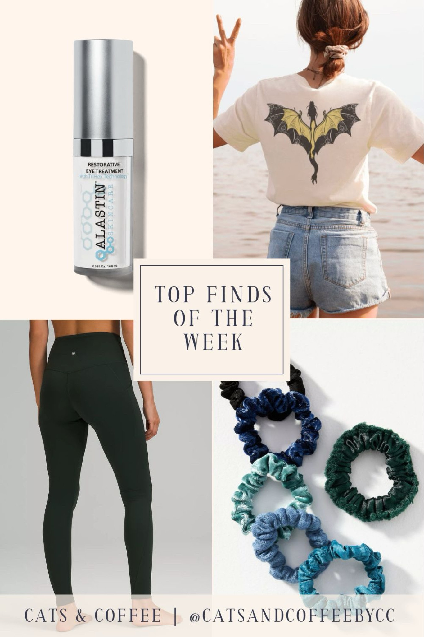 Top Finds of the Week from Cats & Coffee - a super hydrating eye cream I’m currently loving, a Fourth Wing inspired tee to get you ready for Onyx Storm by Rebecca Yarros, the best leggings Lululemon makes for the gym and life in general (and, yes, they have pockets!), plus some pretty hair ties from Anthropologie to fill out your scrunchie collection 🎉

#LTKStyleTip #LTKActive #LTKBeauty
