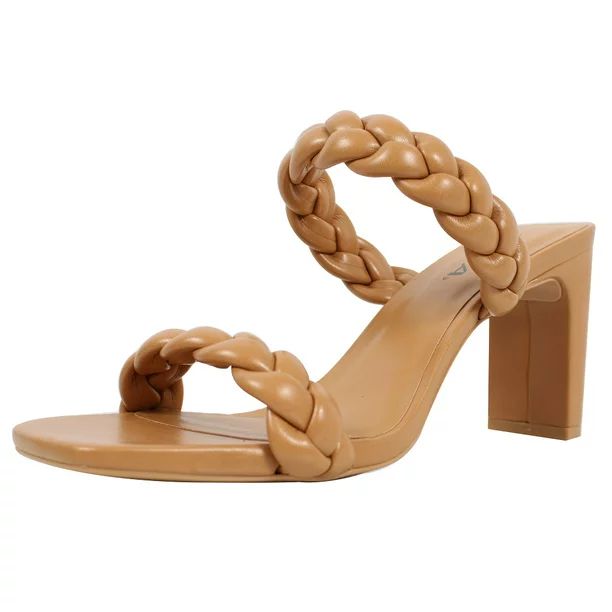Soda Women's Braided Open Toe Double Strap Heels, Camel,  6.5 M US - Walmart.com | Walmart (US)