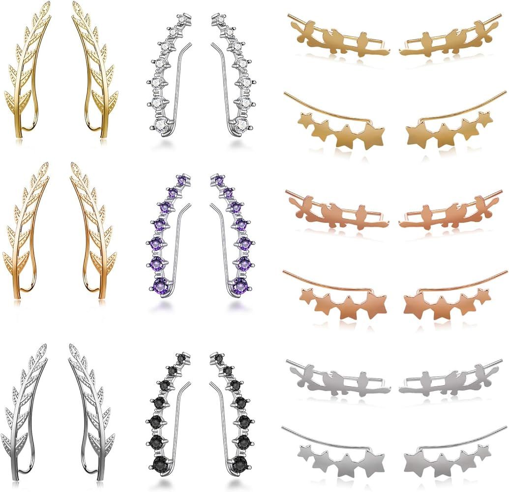 8/9/12 Pairs Gold Silver Earcuffs Earrings for Women Cartilage Piercing-Muti-colors 7 CZ Screwbac... | Amazon (US)