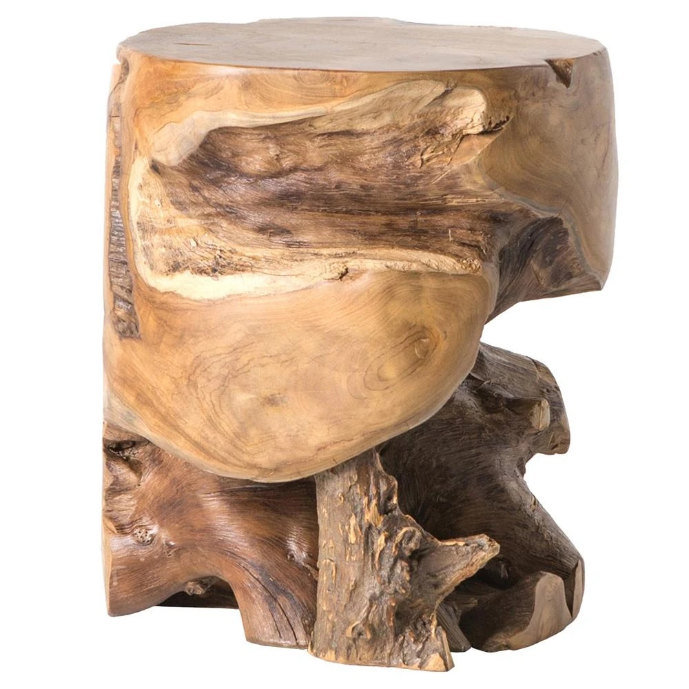 Kaili Global Bazaar Aged Natural Teak Wood Outdoor Side End Table | Kathy Kuo Home