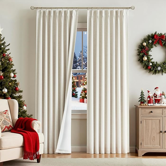 Vision Home Natural Pinch Pleated Full Blackout Curtains Linen Blended Room Darkening Window Curt... | Amazon (US)