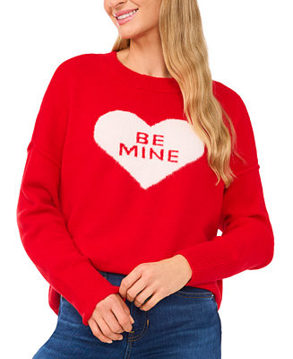 CeCe Women's Valentine Be Mine Heart Crewneck Long-Sleeve Sweater - Macy's | Macy's
