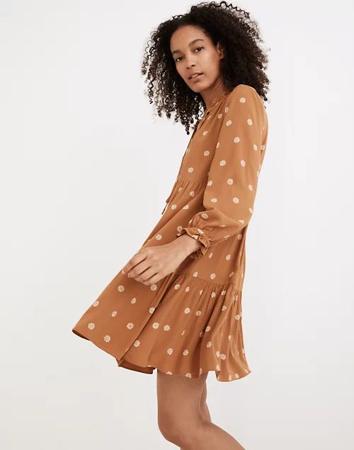 Tie-Neck Tiered Mini Dress in Bloom Dot | Madewell