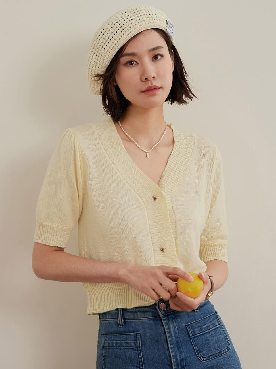 Yellow Knit Crop Cardigan | W Concept (US)