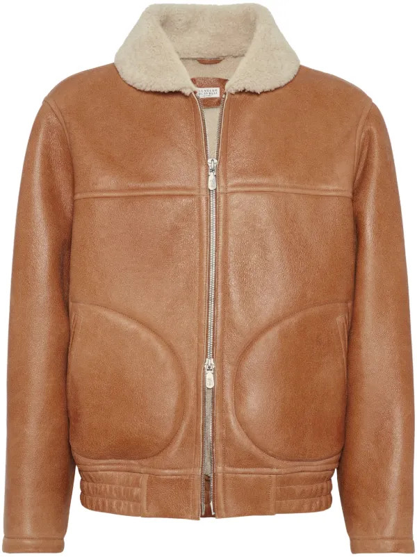 shearling-collar leather jacket | Farfetch Global
