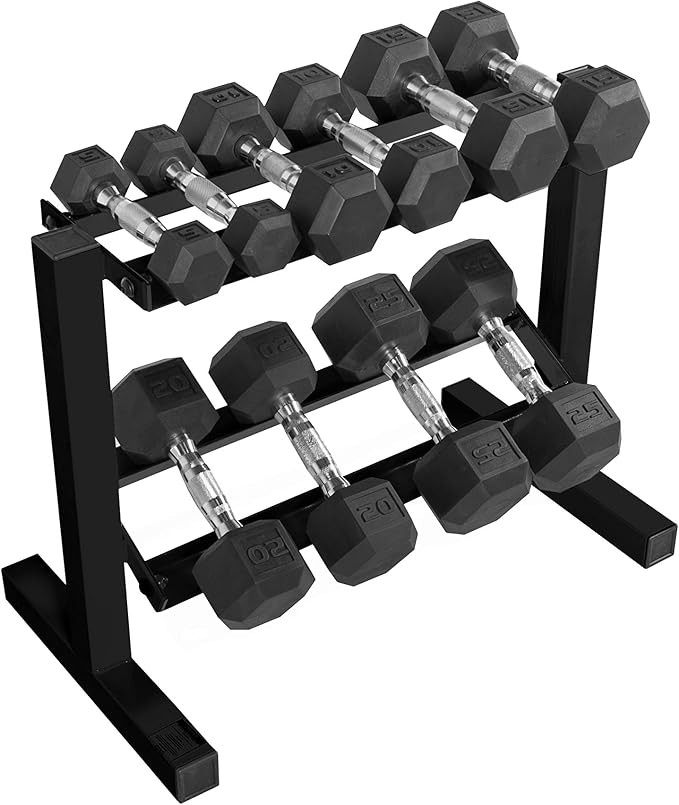 CAP 150 LB Dumbbell Set with 2-Tier Rack, Rubber Hex Free Weights Set, Home Gym Weight Set with H... | Amazon (US)