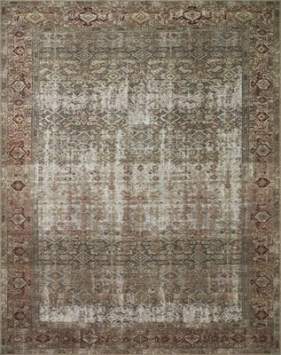 Georgie GER-07 Moss/Salmon Printed Area Rug | Rugs Direct