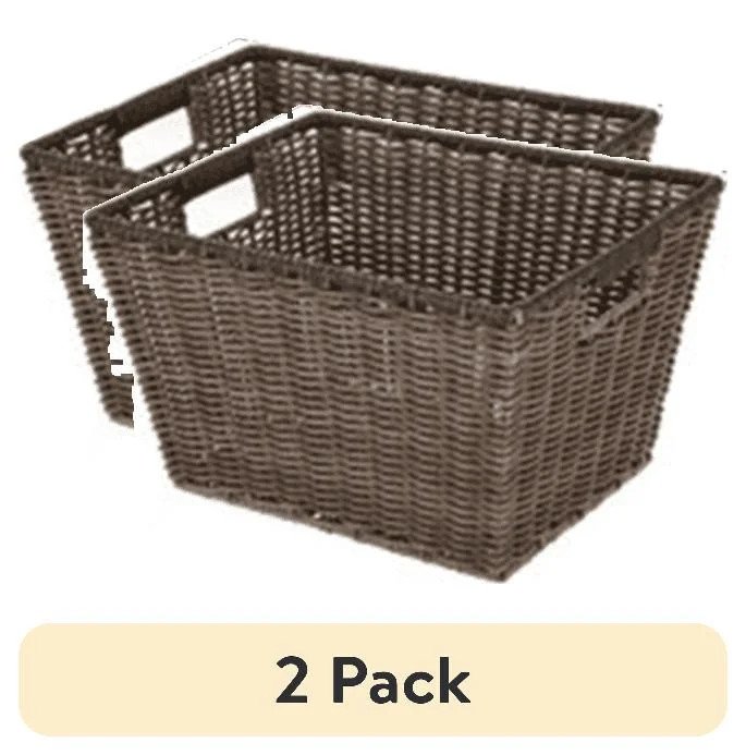 (2 pack) Better Homes & Gardens Large Poly Rattan Decorative Storage Basket with Handles, 14 in x... | Walmart (US)
