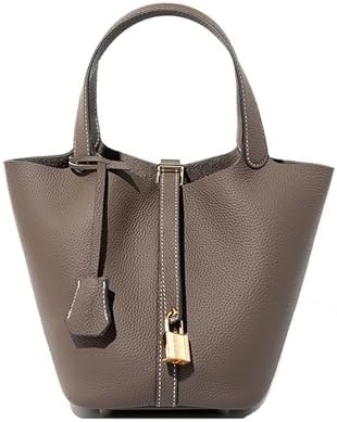 Genuine Leather Bucket Bag for Women Stylish Lock Design Small Satchel Purses Handbags Daily Casu... | Amazon (US)
