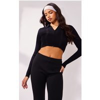 Black Rib Knit Zip Up Cropped Top | PrettyLittleThing US