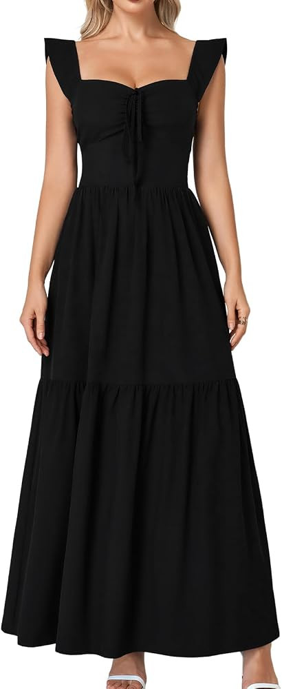 GLNEGE Womens Summer Corset Beach Wedding Guest Maxi Dress Ruffle Sleeve Flowy Boho Sundress Bow ... | Amazon (US)