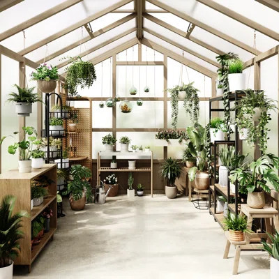 IDEALHOUSE 8x10 FT Wooden Walk-in Greenhouse with Polycarbonate Panels, Heavy Duty Cedar Outdoor Garden House with Lockable Door & Adjustable Vents fo | Wayfair North America