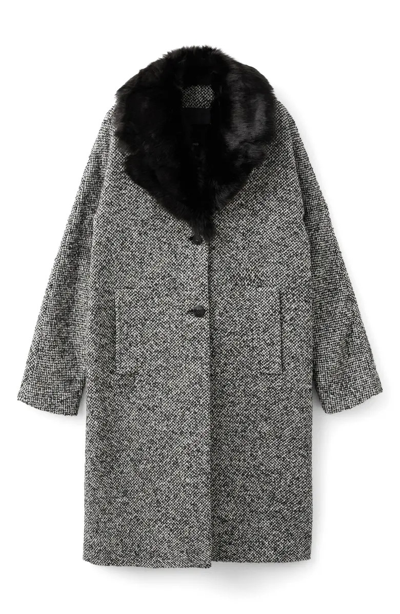 MANGO Mottled Coat with Faux Fur Collar | Nordstrom | Nordstrom