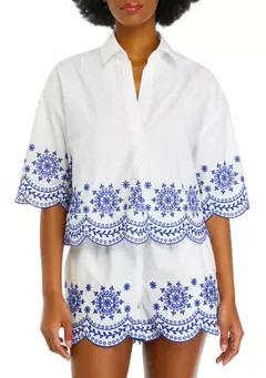 French Connection Alissa Cotton Embroidered Popover Top | Belk