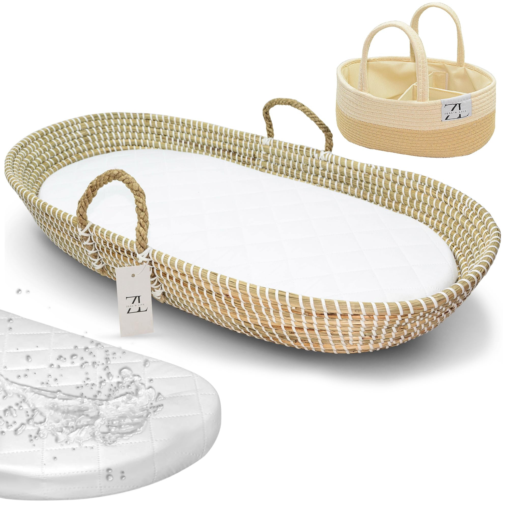 ZEAL'N LIFE Baby Changing Basket, Seagrass Basket with Diaper Basket & Baby Changing Pad with Cha... | Amazon (US)