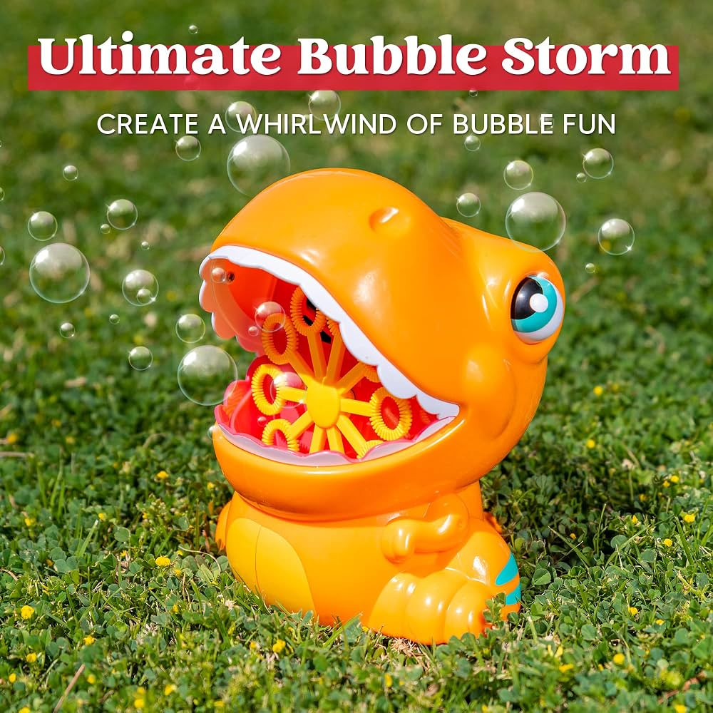 JOYIN Dinosaur Bubble Machine (1000+ Bubble Per Minute with 2 Bottle Bubble Solutions) Bubble Blo... | Amazon (US)