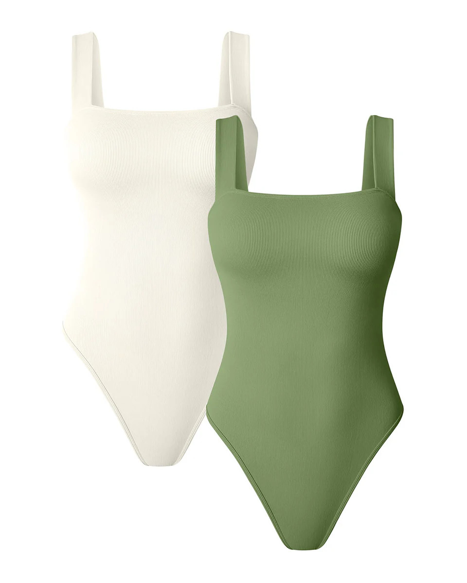 Ribbed Strappy Sleeless Tummy ControlBodysuits | Oqq