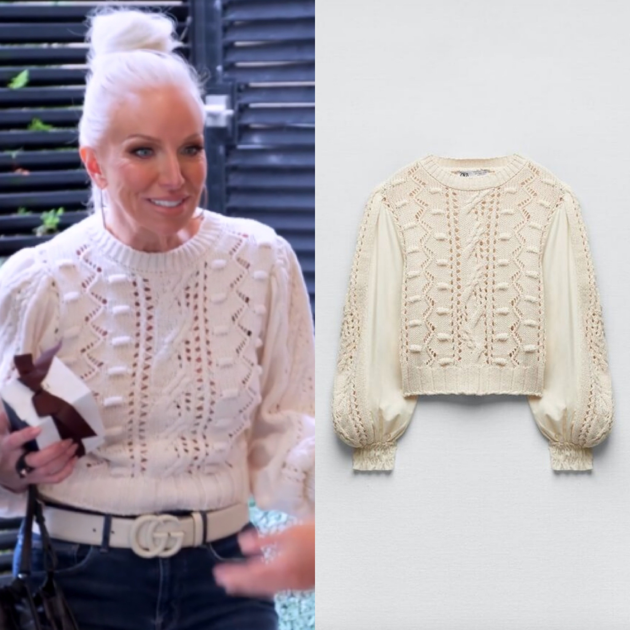 Margaret Josephs’ White Cable Knit Sweater 