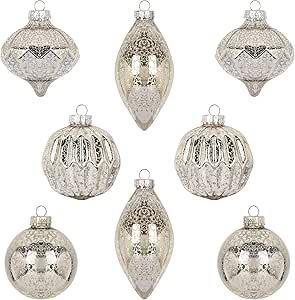 KI Store Mercury Glass Christmas Ornaments Set of 8 Champagne Silver Hanging Christmas Balls Fini... | Amazon (US)