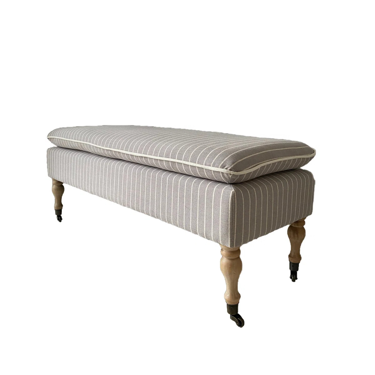 SEAT4U Patzy Bedroom Hallway Linen Blend Ticking Fabric Upholstered Bench in Fog Gray | Wayfair North America