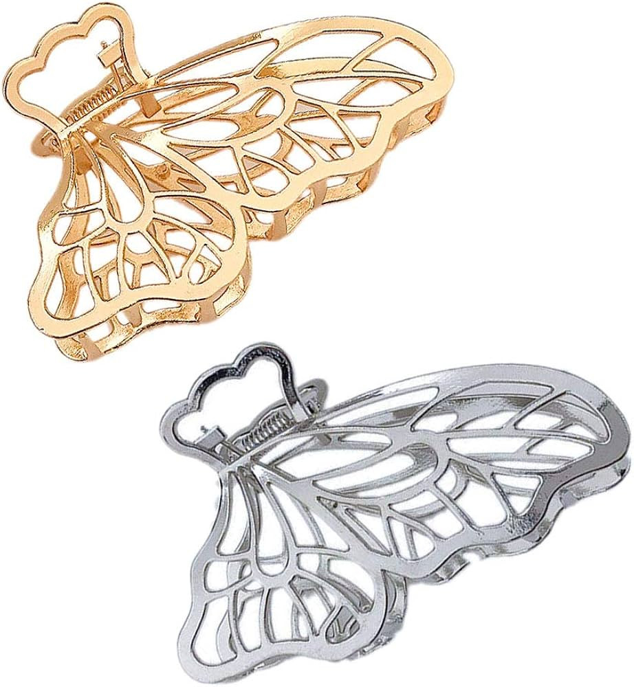 Large Metal Hair Claw Clips, Butterfly Barrette, Non-slip Hollow Jaw Clamp Clips, Hairpins for Wo... | Amazon (US)