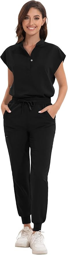 Scrub for Women Set - Stretch Scrub Top & Jogger Pants Mandarin Collar Anti-Wrinkle Scrub Suit Me... | Amazon (US)