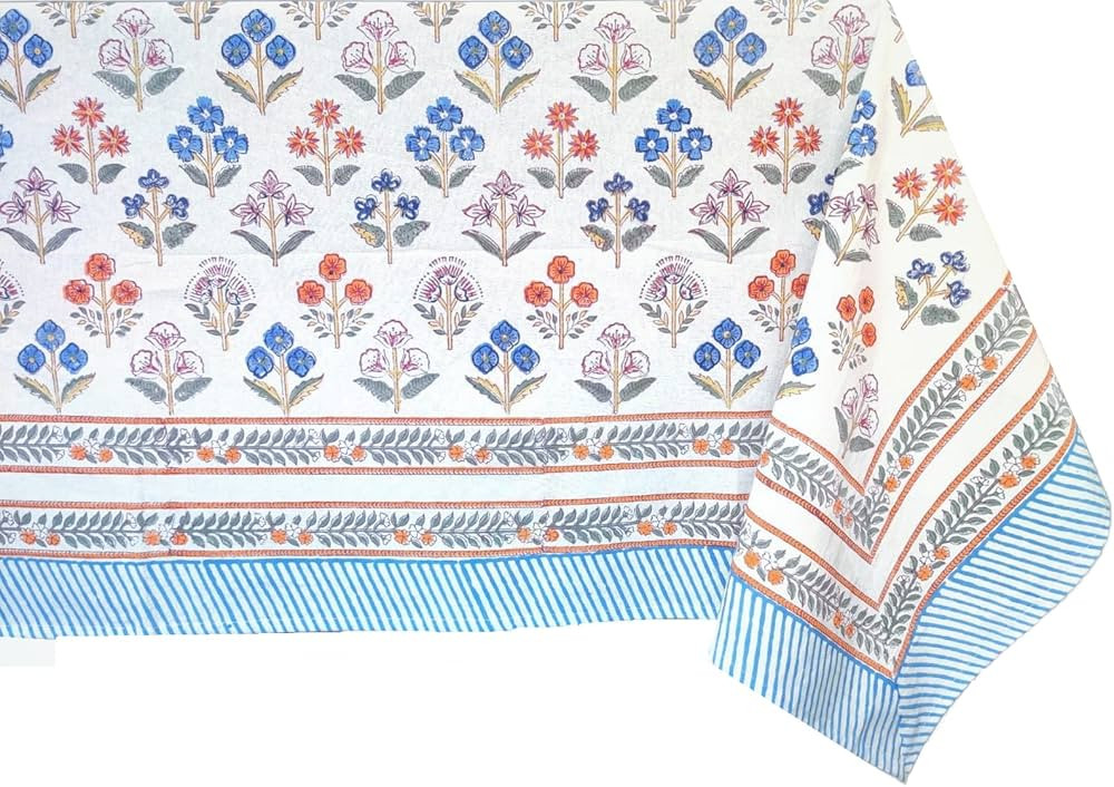 ATOSII Flora Bloom 100% Cotton Rectangle Boho Fall Tablecloth, Handblock Floral Table Cloth Linen... | Amazon (US)