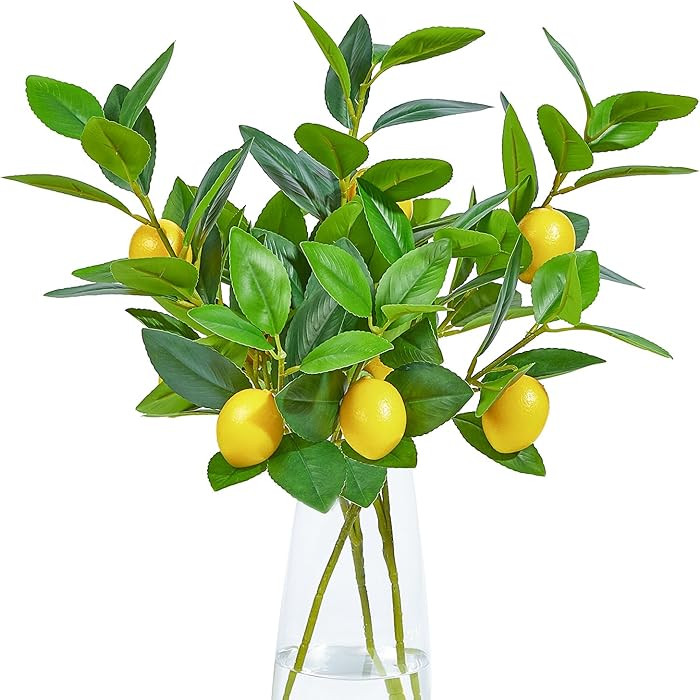 3 PCS Artificial Lemon Branches for Vase 18 Inch Fake Lemons Fruit Picks Faux Lemons Tree Decor R... | Amazon (US)