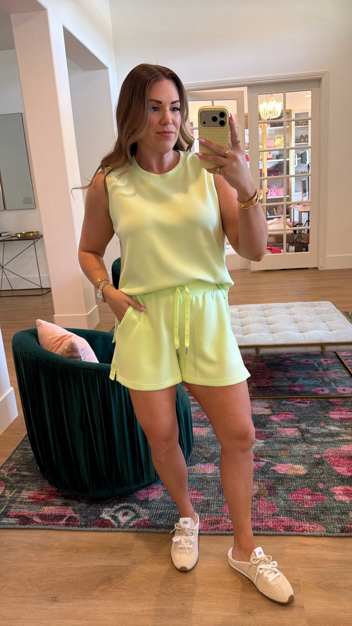 curvy midsize athleisure set in zest! 🍋‍🟩 wearing size large in tank and shorts 
@Spanx

#LTKSeasonal #LTKMidsize #LTKActive