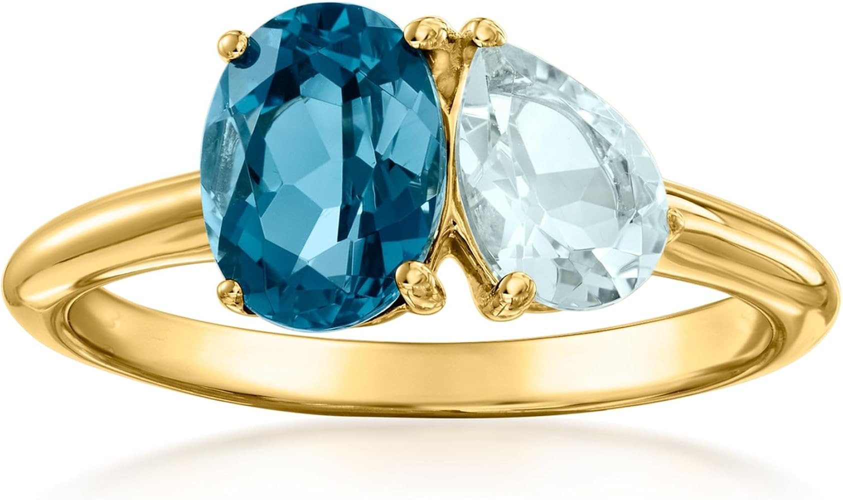 Ross-Simons 1.80 Carat London Blue Topaz and .60 Carat Aquamarine Toi Et Moi Ring in 18kt Gold Ov... | Amazon (US)