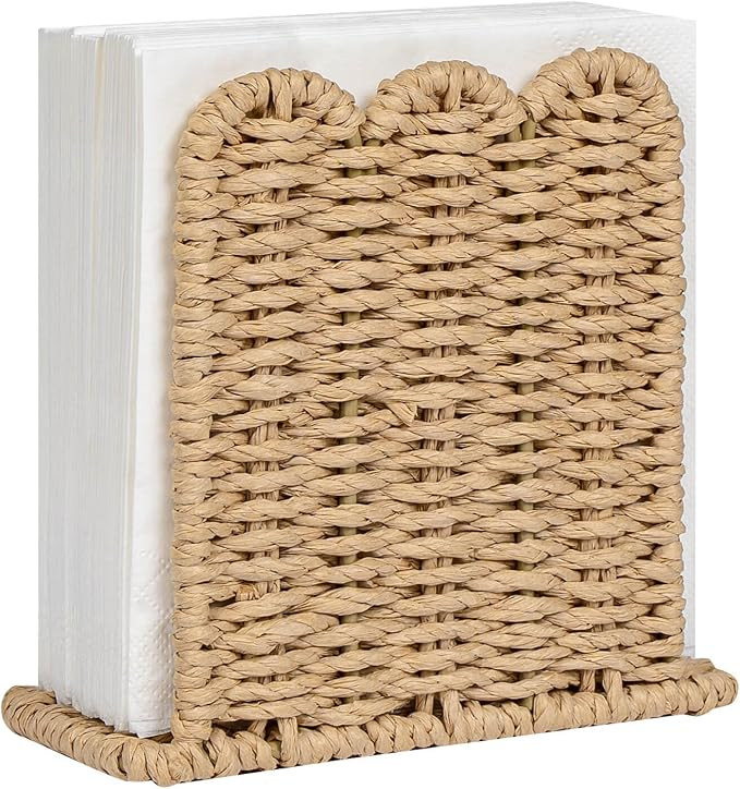 CubesLand Scalloped Edge Napkin Holder for Table Home Rustic Room Decor, Paper Rope Napkin Dispen... | Amazon (US)