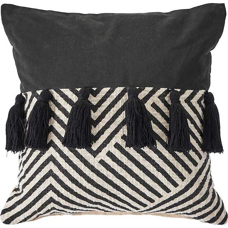Black and White Chevron Pillow with Tassels | Kirkland's Home